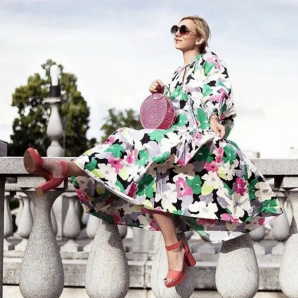 🦋 Bloggers Favorite 🦋 H&M X Rocky Barnes Floral Cotton Kaftan Maxi Dress Sz S - Picture 3 of 16